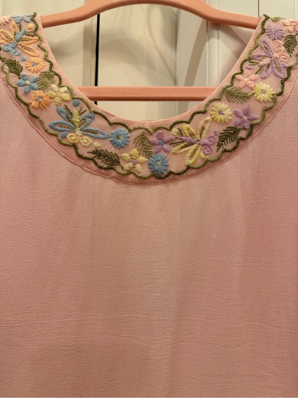 LoveShackFancy silk chiffon midi embroidered baby pink dress. Size S. Like new - Picture 7 of 8